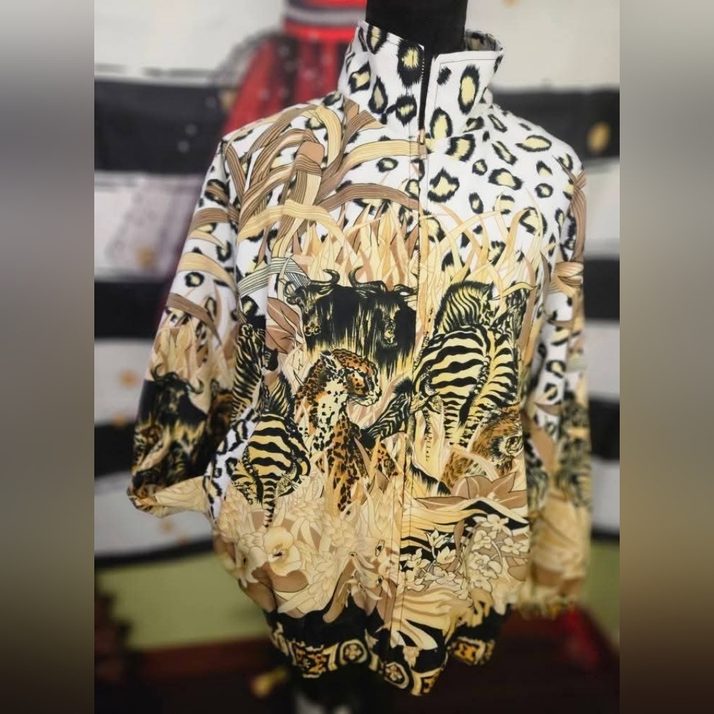 Vintage Animal Print Zip-Up Jacket